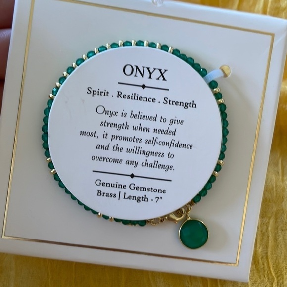 Brand New Onyx Genuine Gemstone Green Brass Bracelet Spirit Resilience Strength - Picture 4 of 12